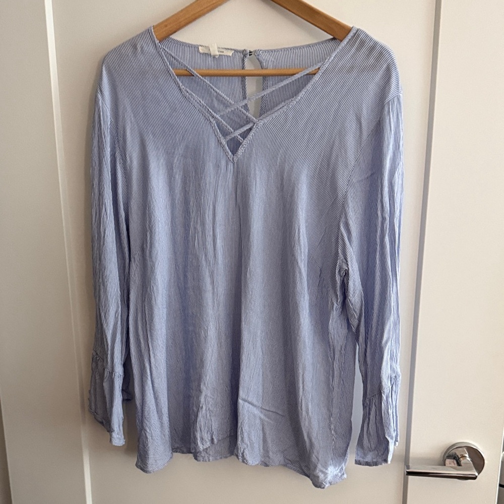 Maurices Light Blue Crisscross V-Neck Blouse